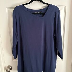 Attitudes by Renee Navy Asymmetric Neck Longline Top